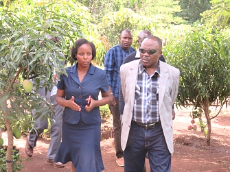 Kigoma Regional Commissioner (RC) visiting REDESO tree nursery in Nduta camp (From right at the front, Kigoma RC and REDESO Project coordinator at the left hand side.)
